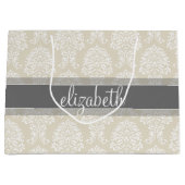 Gray en Linen Damask Patroon met Naam Groot Cadeauzakje (Voorkant)