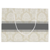 Gray en Linen Damask Patroon met Naam Groot Cadeauzakje (Achterkant)