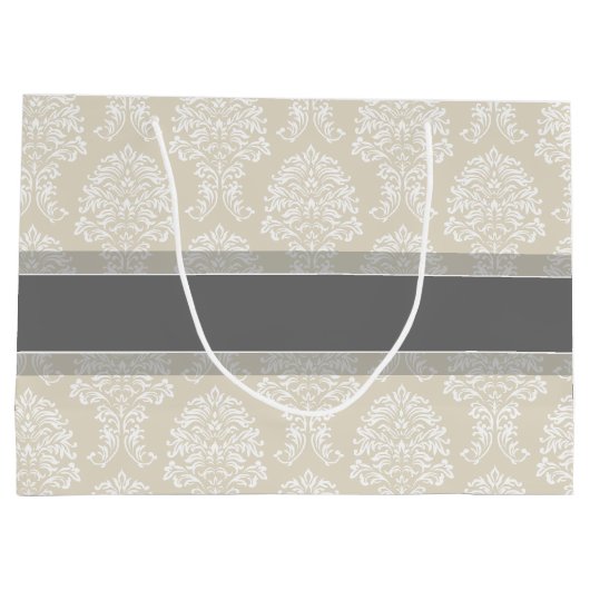 Gray en Linen  Damask Patroon met Naam Groot Cadeauzakje (Achterkant)