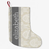 Gray en Linen  Damask Patroon met Naam Kleine Kerstsok (Voorkant)