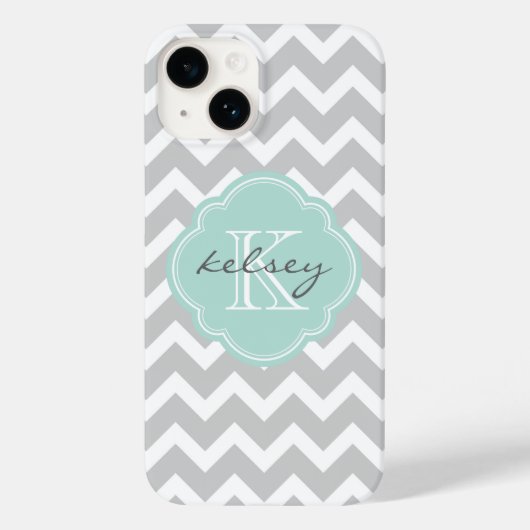 Gray en Mint Chevron Aangepast monogram Case-Mate iPhone Case (Achterkant)