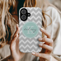 Gray en Mint Chevron Aangepast monogram