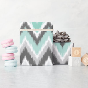 Gray en Mint Ikat Chevron Cadeaupapier