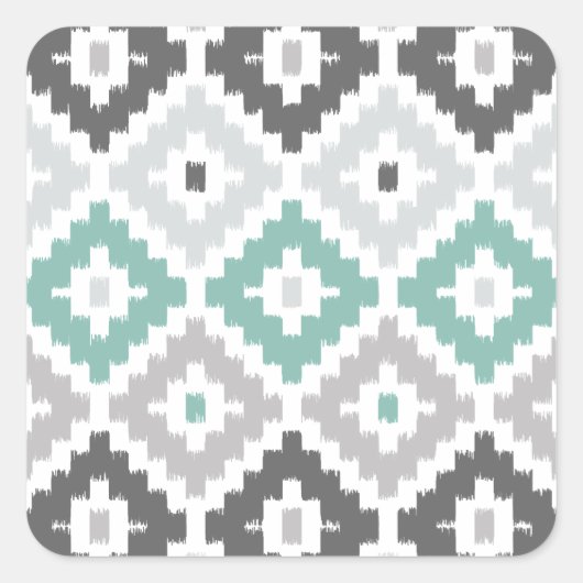 Gray en Mint Tribal Print Ikat Diamond Pattern Vierkante Sticker (Voorkant)