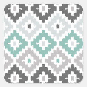 Gray en Mint Tribal Print Ikat Diamond Pattern Vierkante Sticker