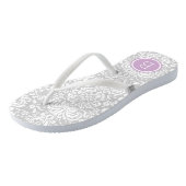 Gray en Paarse Floral Damask Monogram Teenslippers (Schuin)