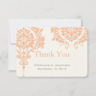 Gray en Peach Coral Damask Weddenschap Bedankt