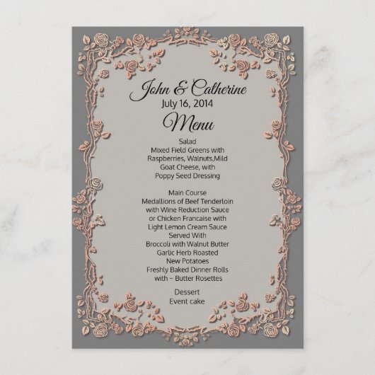 Gray en Peach Floral Wedding Table Menu (Voorkant)