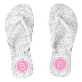 Gray en Roze Floral Damask Monogram Teenslippers (Voetbed)