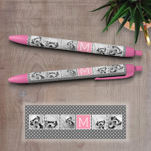Gray en Roze instagram 5 Foto Collage Monogram Zwarte Inkt Pen