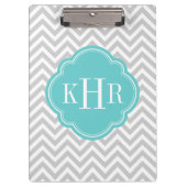 Gray en Turquoise Chevron Aangepast monogram Klembord (Voorkant)