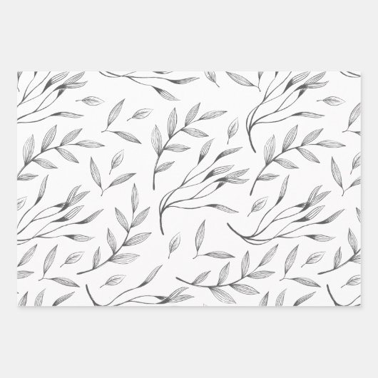 Gray en White Botanical Wrapping Paper Set (Voorkant 3)