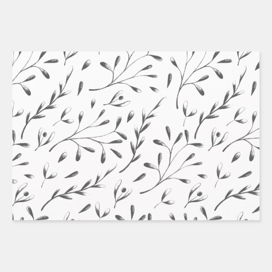 Gray en White Botanical Wrapping Paper Set (Voorkant 2)
