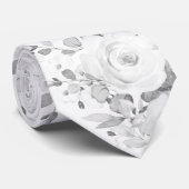 Gray Eucalyptus White Peony Wedding Floral Stropdas (Opgerold)