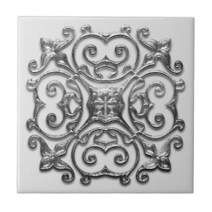 Gray Faux Silver Medallion  keramische Tegel Tegeltje