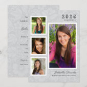 Gray Floral Afstuderen Foto Collage Kaart (Voorkant / Achterkant)