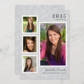  Gray Floral Afstuderen Foto Collage Kaart (Voorkant / Achterkant)