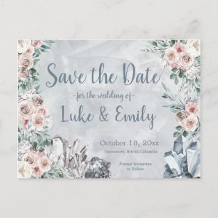 Gray Floral en Crystals Weddenschap Save the Date Briefkaart