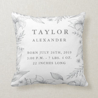 Gray Floral Garden Baby Stats Nursery Pillow Kussen