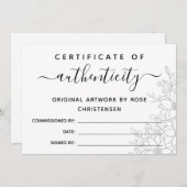 Gray Floral Groter certificaat van echtheid (Voorkant / Achterkant)