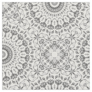 Gray Floral Mandala Pattern Fabric Stof