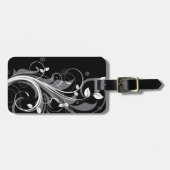 Gray Floral Pattern op Black Bagagelabel (Voorkant horizontaal)