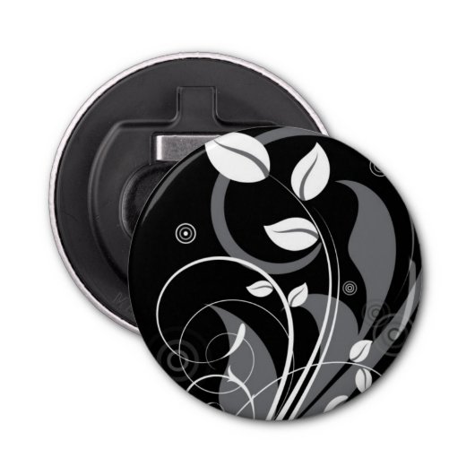 Gray Floral Pattern op Black Button Flesopener (Voorkant)
