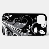 Gray Floral Pattern op Black Case-Mate iPhone Case (Achterkant (horizontaal))