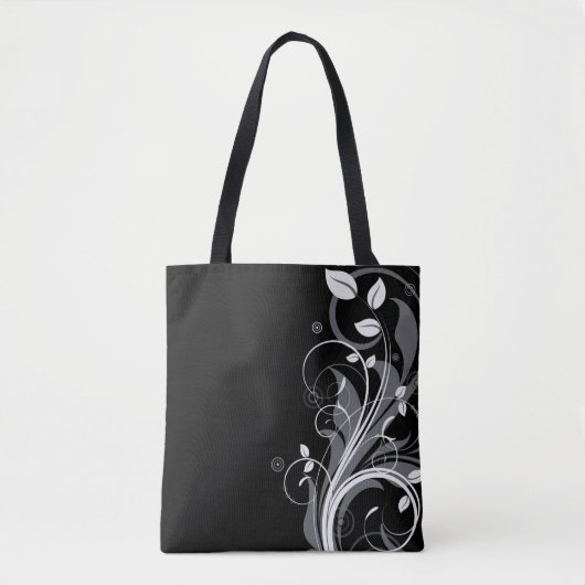 Gray Floral Pattern op Black Draagtas (Voorkant)