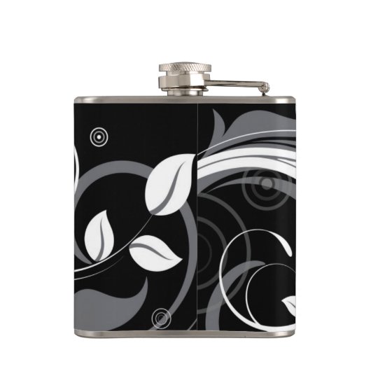 Gray Floral Pattern op Black Heupfles (Achterkant)