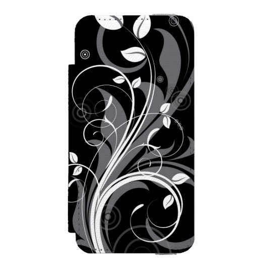 Gray Floral Pattern op Black Incipio iPhone Portemonnee Hoesje (Voorkant Agenda)