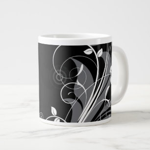 Gray Floral Pattern op Black Jumbo Beker