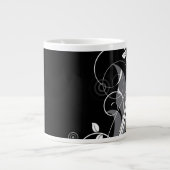 Gray Floral Pattern op Black Jumbo Beker (Voorkant)