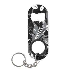Gray Floral Pattern op Black Mini Flessenopener