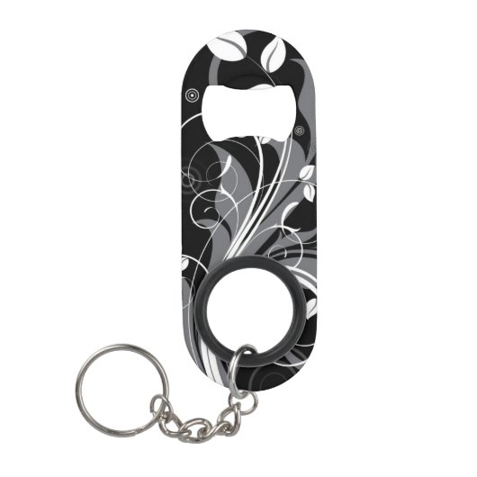Gray Floral Pattern op Black Mini Flessenopener (Voorkant)