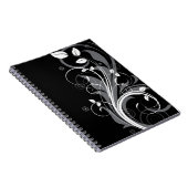Gray Floral Pattern op Black Notitieboek (Rechterzijde)