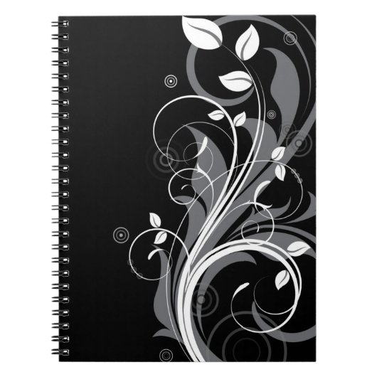 Gray Floral Pattern op Black Notitieboek (Voorkant)