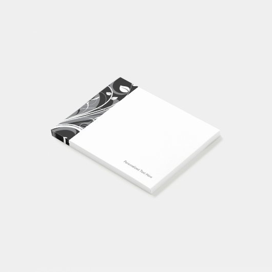 Gray Floral Pattern op Black Post-it® Notes (Schuin)