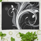 Gray Floral Pattern op Black Theedoek (Gevouwen)