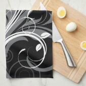 Gray Floral Pattern op Black Theedoek (Quarter Fold)