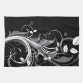 Gray Floral Pattern op Black Theedoek (Horizontaal)