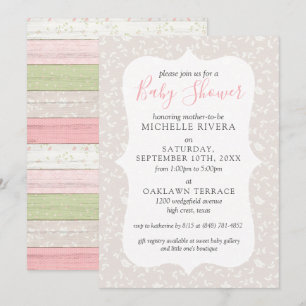 Gray Floral Pink & Sage Rustin Country Baby shower Kaart