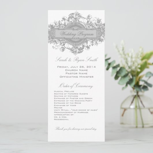  GRAY FLORAL WEDDING PROGRAMMA (Staand voorkant)