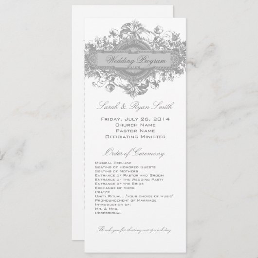  GRAY FLORAL WEDDING PROGRAMMA (Voorkant / Achterkant)