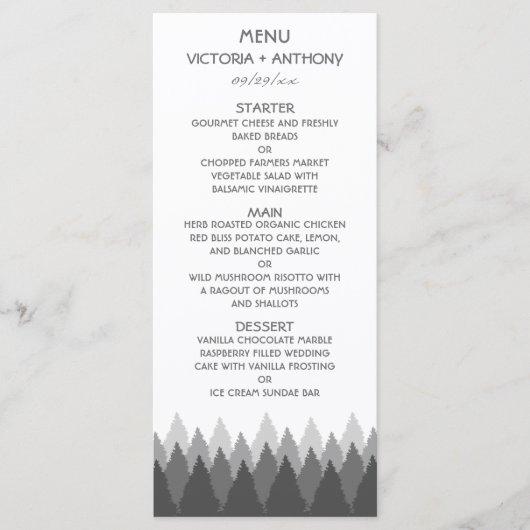 Gray Forest Range Woodland Menu Mariage (Devant)