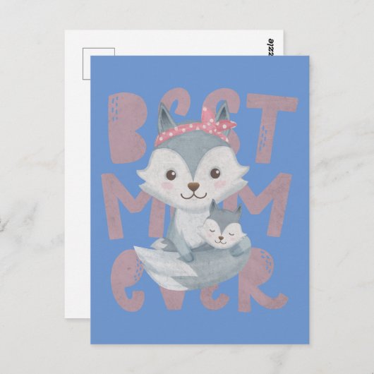 Gray Fox Mam en Cub - Beste Mam ooit Briefkaart (Voorkant / Achterkant)