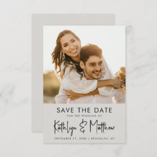 Gray Fun Script Modern Photo Minimalist Weddenscha Save The Date