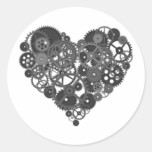 Gray Gears Heart Ronde Sticker (Voorkant)