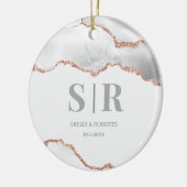 Gray Geode Agate Couples Monogramed Kerstmis Keramisch Ornament (Links)