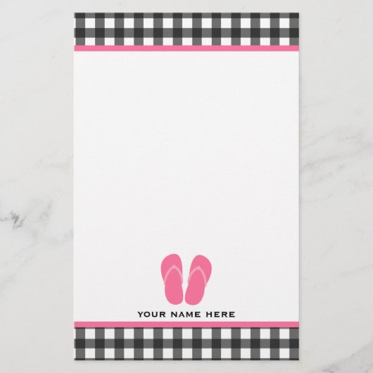 Gray Gingham and Pink Teenslippers Stationery Briefpapier (Voorkant)